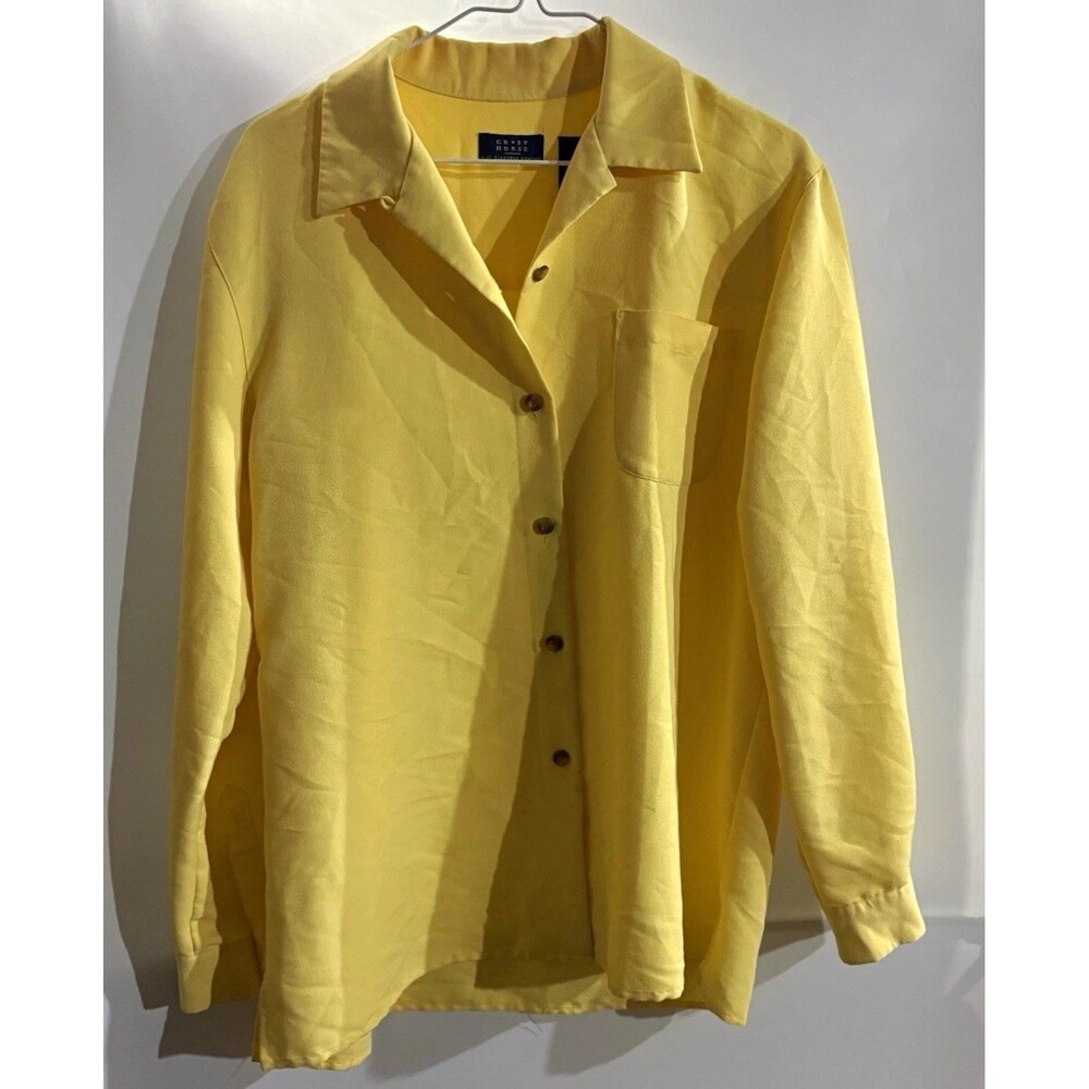 Crazy Horse Woman’s L Yellow Solid Woven Rayon Long Sleeve Button-Up Shirt